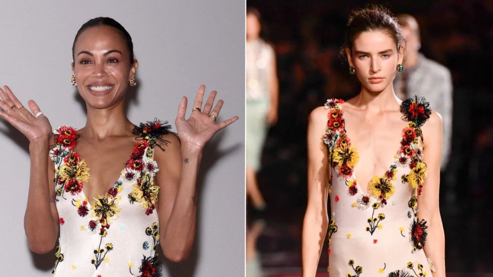 Zoe Saldaña Swaps Peplum Armor for Chanel’s 3D Floral Mermaid Gown at ‘Avatar’ Miami Screening