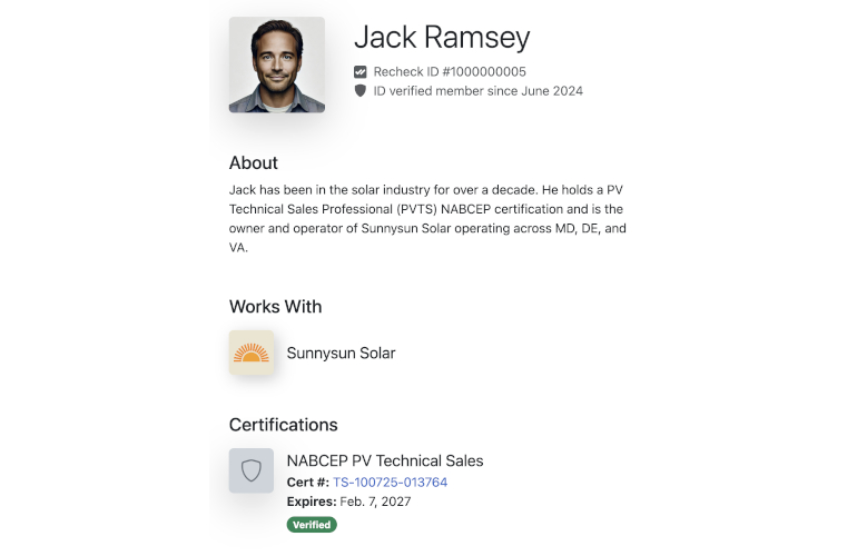 Recheck launches certified solar sales rep credential program
